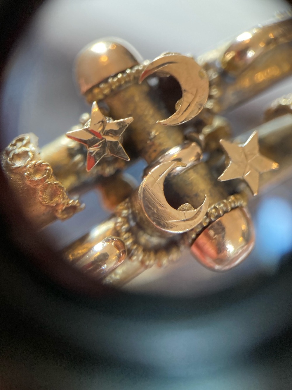 Antique Victorian Celestial Rose-Cut Garnet Crescent Moon & Stars GF Bracelet - Picture 4 of 16